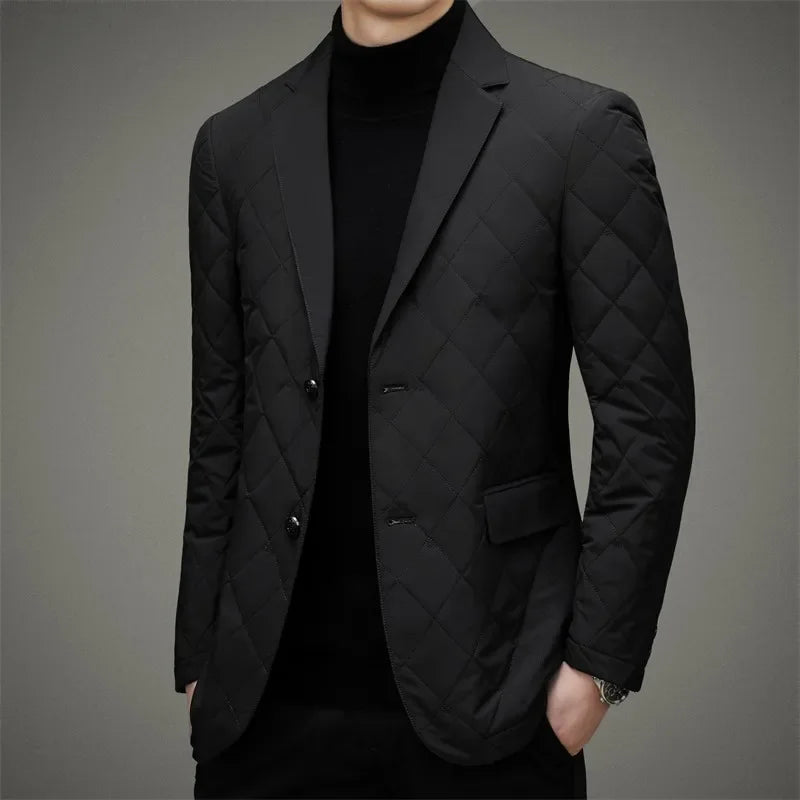 2024 Men's Winter White Duck down Suit Jacket Youth Business Casual Warm Suit