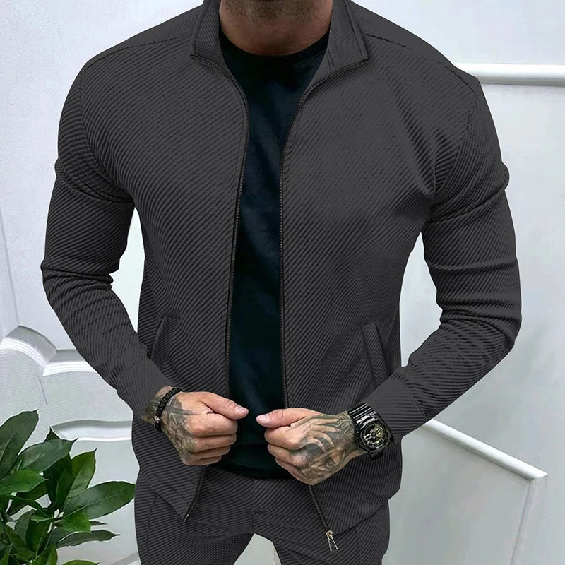 2024 men's spring and autumn new long sleeved twill jacquard zipper jacket men's fashionable slim fit jacket jacket