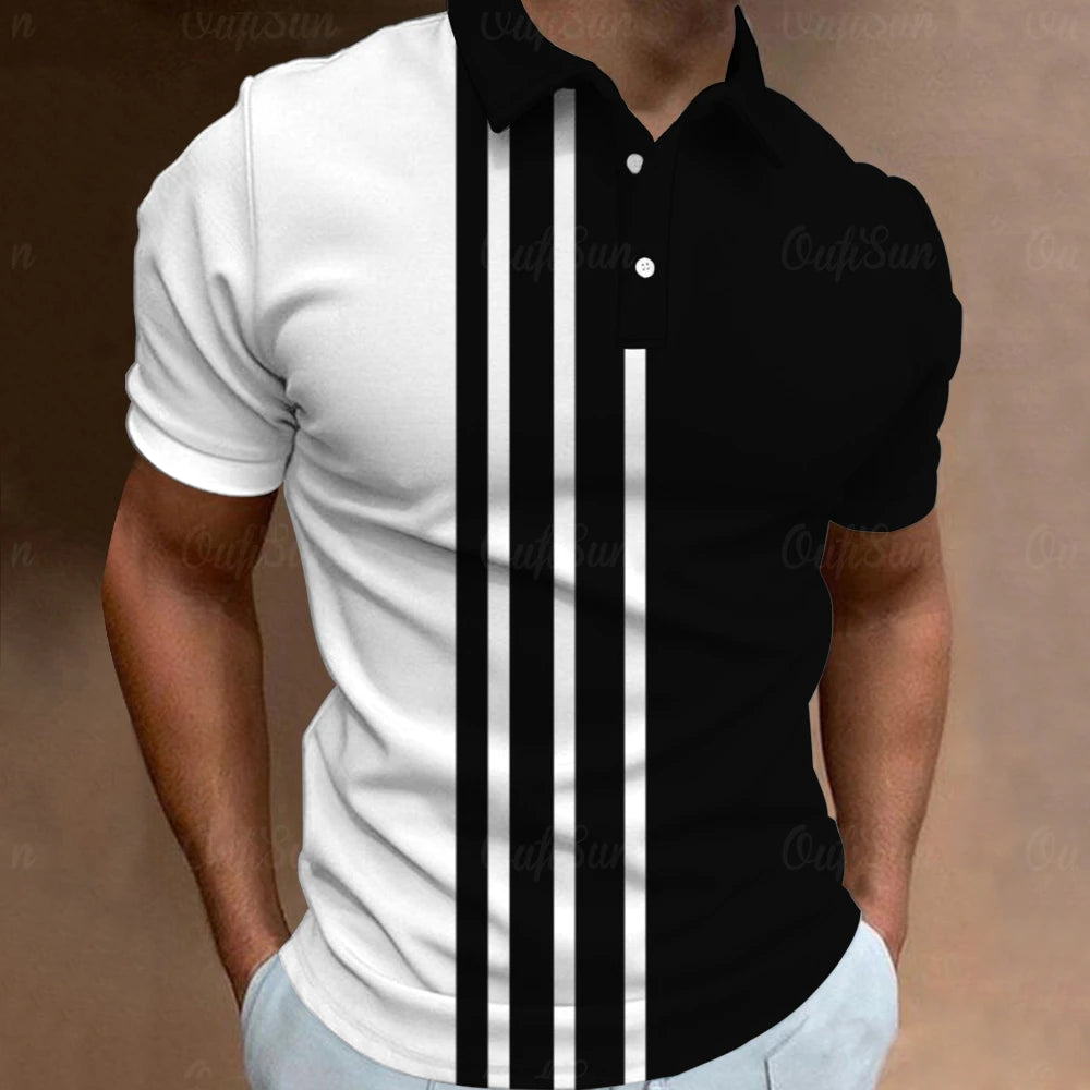 Fashion Polo Shirt For Men 3d Stripe T-Shirt Tops Summer Short Sleeve High Quality Polo Shirts Black Tees Casual Male Clothes XL