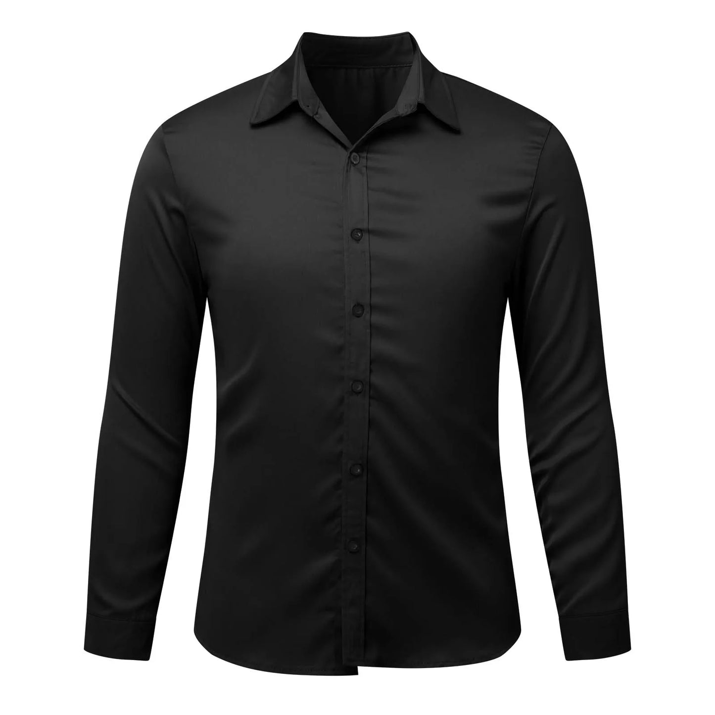 Men's Black Satin Shirt Stretch Wrinkle Formal Wedding Prom Long Sleeve Dress Shirt Casual Bussiness Slim Fit Button Down Shirts