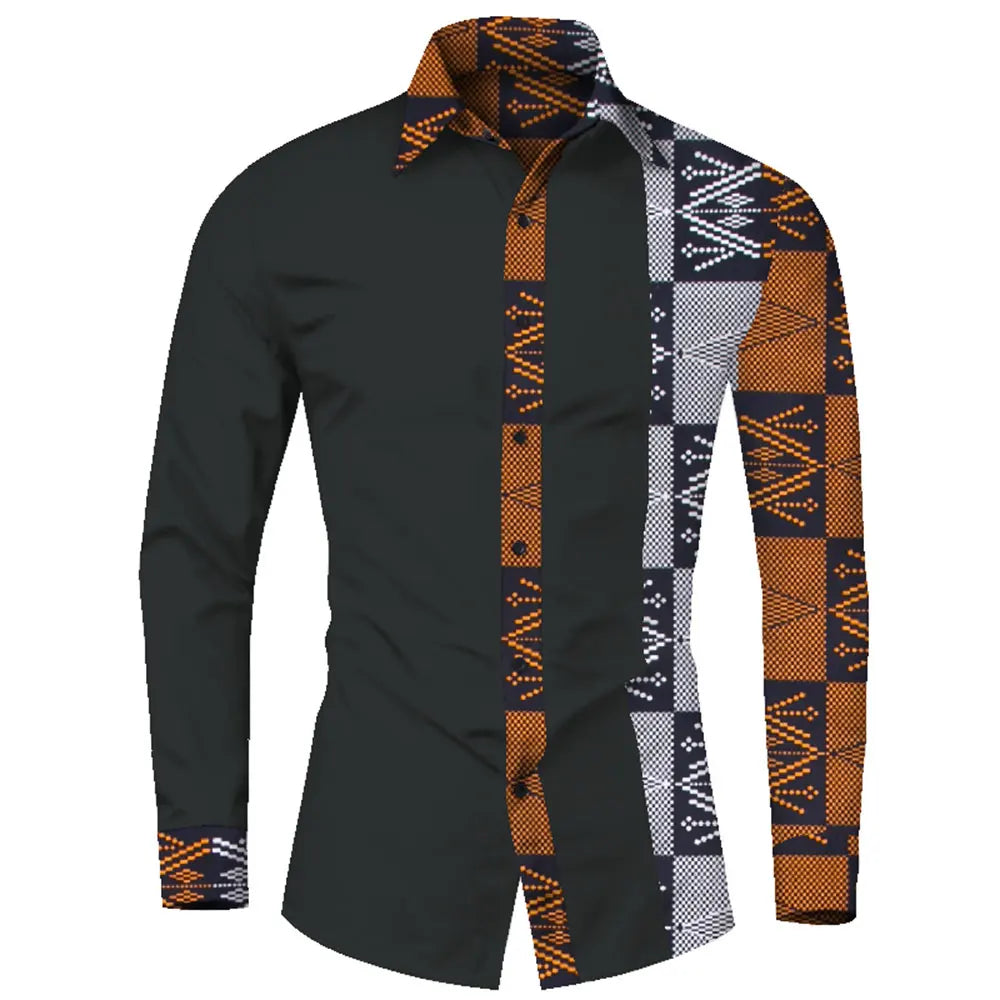 African Clothes Smart causal Men Top Shirts Bazin Riche Cotton Print Patchwork Formal Shirts Traditional African WYN581