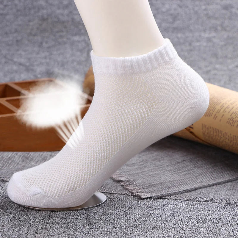 10 Pairs/Lot Breathable Men's Socks Short Ankle Elastic Solid Color Mesh Cotton Business Unisex Sock Plus Size EU38-46