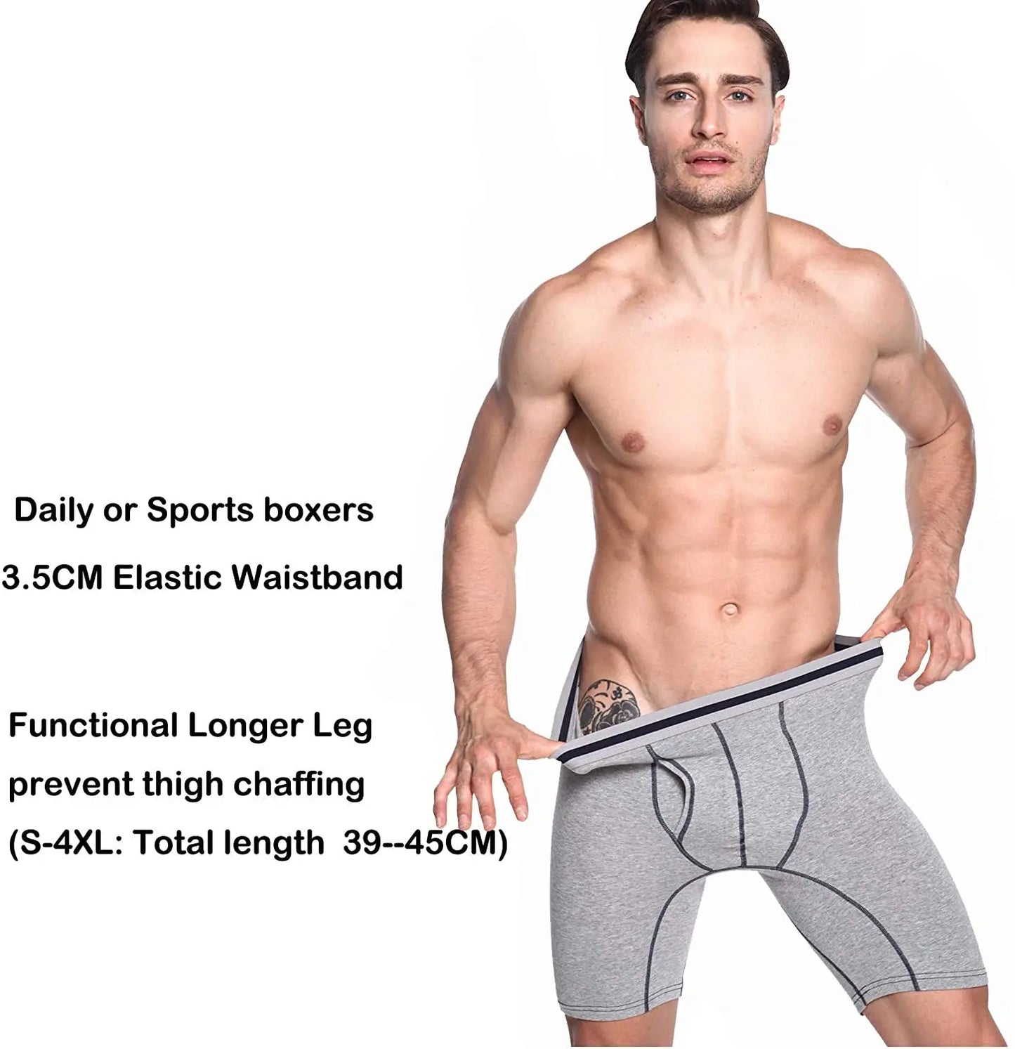 3 Pack Long Leg Men's Boxer Shorts Briefs Cotton Multipack Open Fly Pouch Sports Underpants Underwear Panties Men