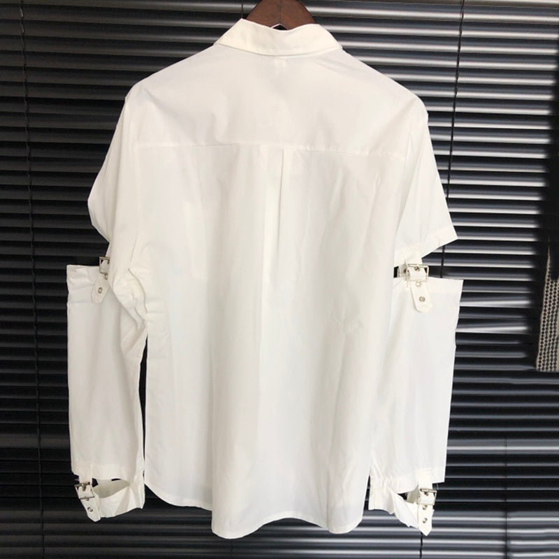 2023 Spliced Sleeve Harajuku Punk Casual Shirt Darkwear High Street Shirt Men's Hip Hop Loose Tops Gothic Grunge Summer Blouse