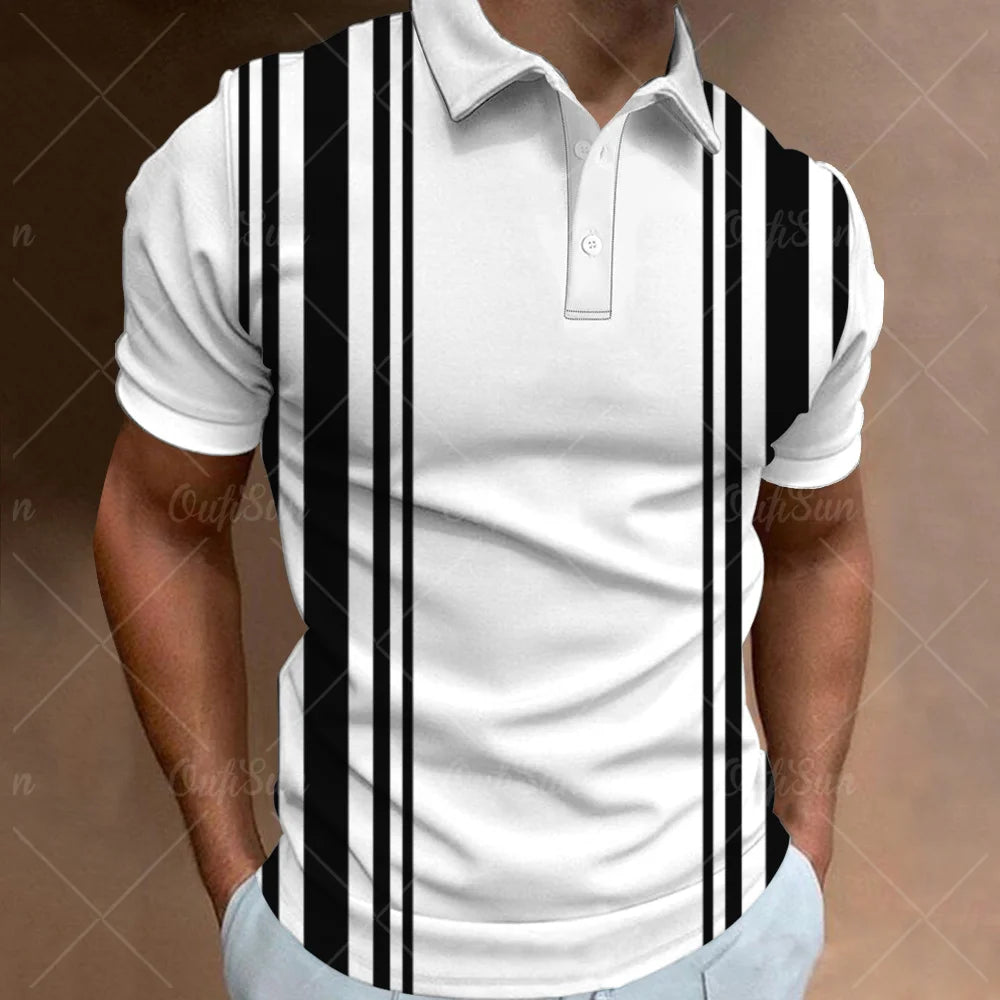 Fashion Polo Shirt For Men 3d Stripe T-Shirt Tops Summer Short Sleeve High Quality Polo Shirts Black Tees Casual Male Clothes XL