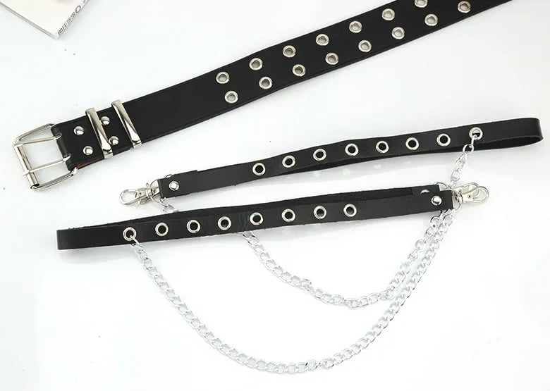 1pc Women's Belt Trend Simple Double Hole Men Punk Hip Hop Rock Style Subculture Y2K Belt Punch Free Belt for Men and Women