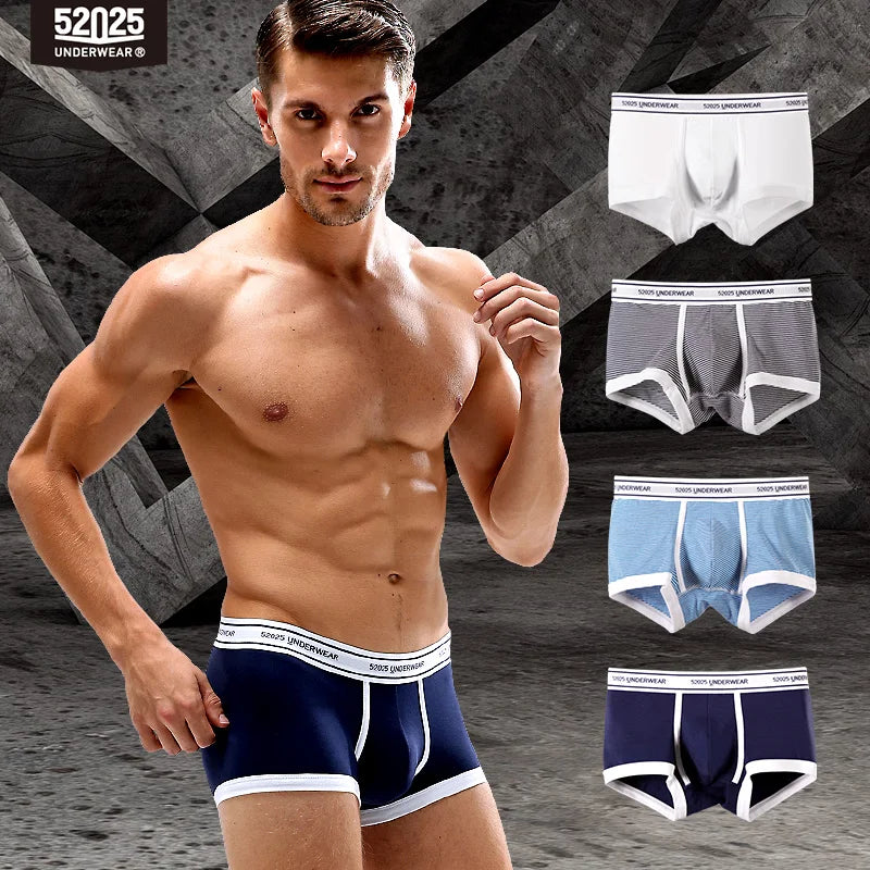 52025 Men Underwear Boxers 4-Pack Cotton Modal Soft Breathable Comfortable Underwear Anti-bacterial Patented Crotch Mens Boxers